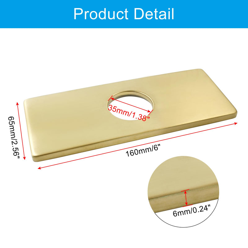 Biaungdo 6" Hole Cover Deck Plate, Brushed Gold Escutcheon Plate Stainless Steel Bathroom Faucet Plate Rectangle Faucet Cover Plate for 1 or 3 Hole Bathroom Vanity Sink Faucet
