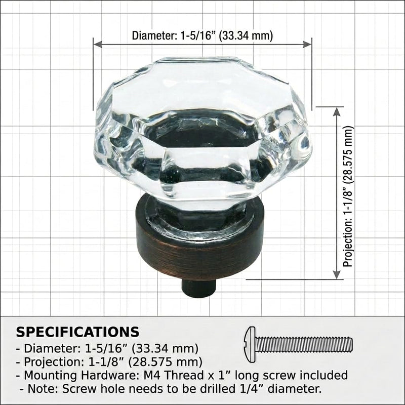Cosmas 20 Pack 5268ORB-C Oil Rubbed Bronze Glass Knob 1-5/16 Inch Diameter
