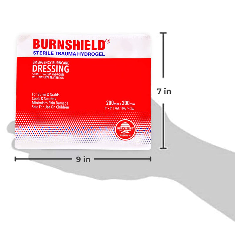 Burnshield Sterile Emergency Burn Dressing 8”x8” (20cm x 20cm)”Cools The Burn” – 3 Pack