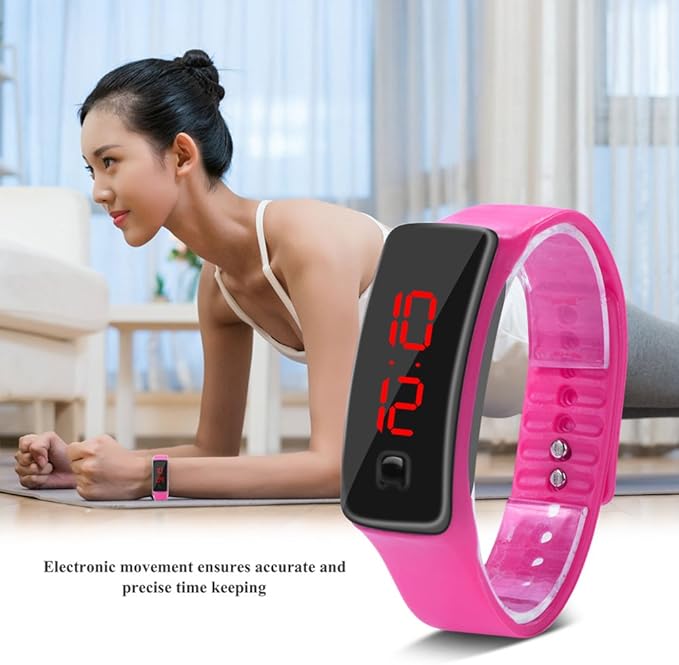 Entatial Digital Watch, LED Digital Clock Adjustable Rectangle 8.9 X 0.6 Inches, Night Running Student Casual Wear(pink) - NewNest Australia