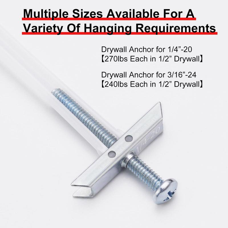 Drywall Anchor with Included Bolts for 1/4”-20 Fastener Size, Heavy Duty Hollow Drywall Anchors kit for TV Mounting, Stainless Steel Wall Anchors Holds Up to 270 Pounds Each in 1/2-in Drywall-14 Pack 1/4"-20：Pack of 14