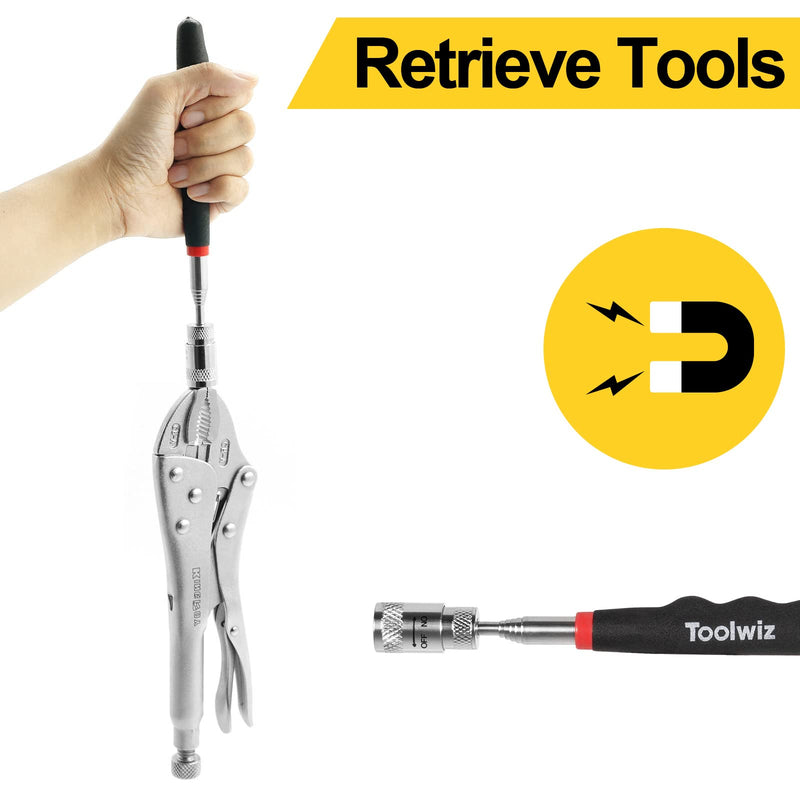 Toolwiz Magnetic Telescoping Pickup Tool 8 Lb with LED light, Portable Extendable Magnet Pickup Tool 7.7-32 Inch/19-80cm Extendable Retrieving Tool, 8 Lbs Lifting Capacity, Christmas Gifts for Men