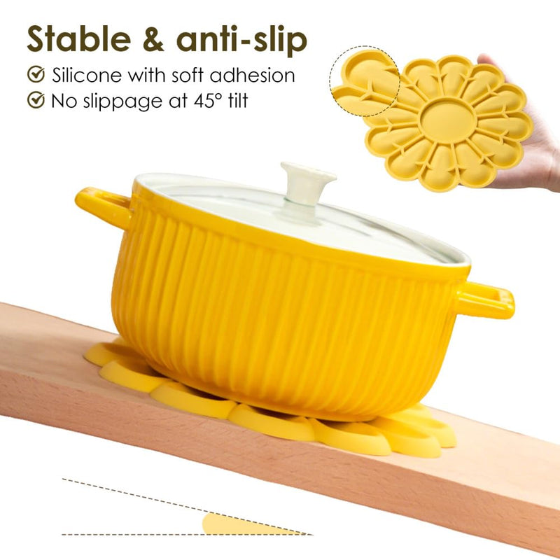 4Pcs Silicone Daisy Heat Pads, Creative Hot Pots Trivet Heat Resistant Mat for Kitchen Cooking White 17cm