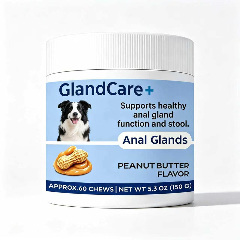 GlandCare+ Anal Gland Chews for Dogs - Pumpkin Seed, Psyllium Husk & Probiotics - Peanut Butter Flavor - Relieves Scooting & Odor - Digestive Health & Stool Support Supplement - 60 Count