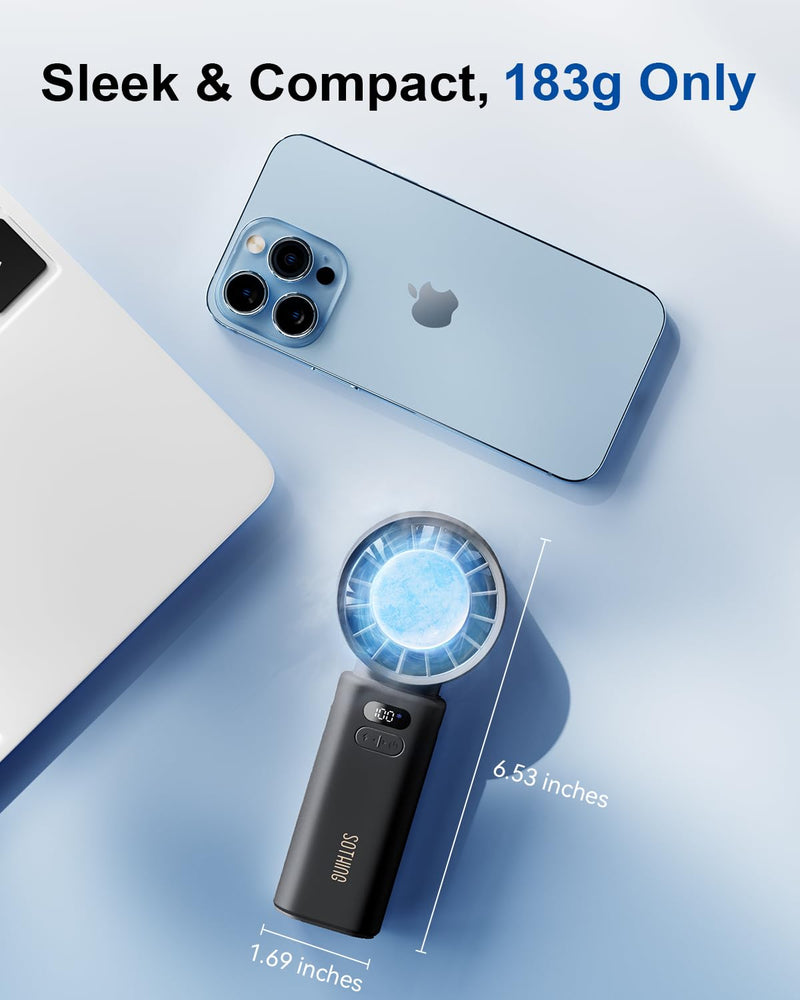 SOTHING Portable Handheld Fan, Built-in Cooling Compress, 100-Speed Rechargeable Personal Fan, 15Hrs Cooling, 120°Foldable Design, 3-IN-1 Portable-fan for Travel, Cooling Device for Outdoor 3600mAh Cooling Fan
