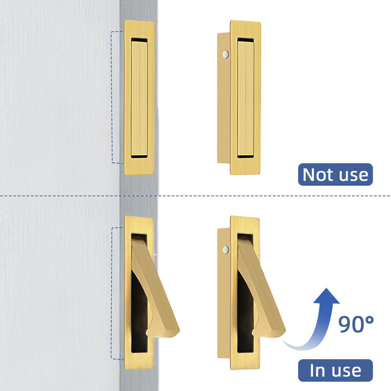 Pocket Door Hardware and Edge Pull,Stainless Steel Pocket Door Handles Latch,Recessed Finger Flush Pulls,for Closet,Sliding,Barn Door (Brushed Gold, 6Inch) Brushed Gold