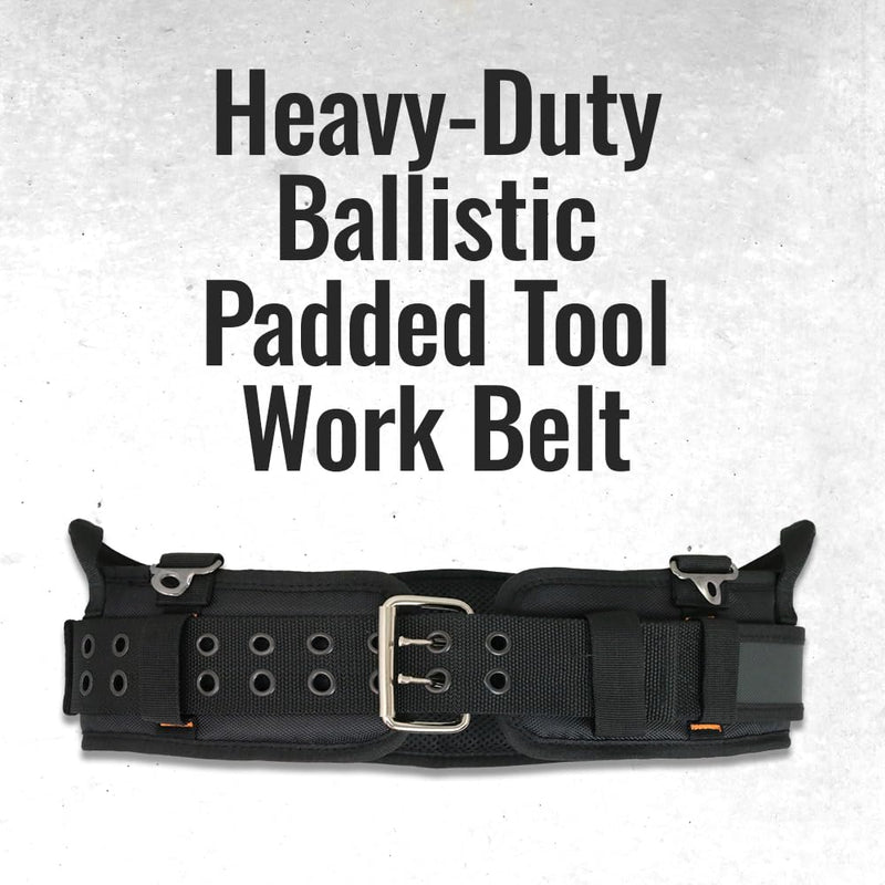WOLF WTH2110 Heavy-Duty Ballistic Padded Tool Work Belt | Compatible w/Pouches, Holsters & 4-Point Suspenders | Body Waist Comfort Lightweight Breathable | Contractors Handyman | Tongue Buckle Medium