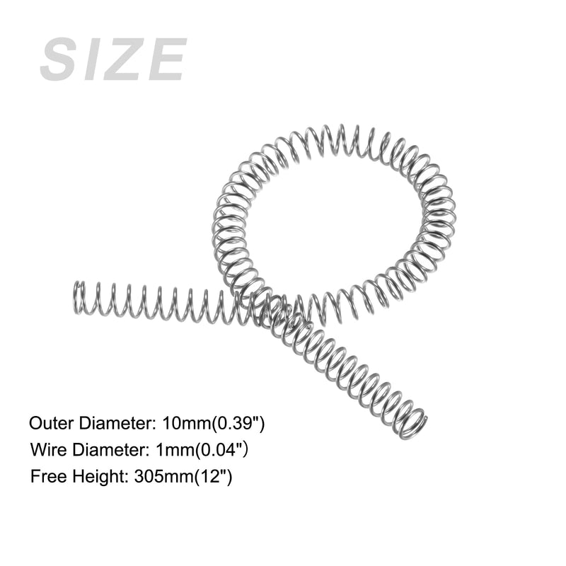 METALLIXITY Compression Springs (1x10mm OD,305mm Free Length) 304 Stainless Steel Extension Spring - for Shop Home Repairs, DIY Projects, Silver Tone 1mm x 10mm x 305mm