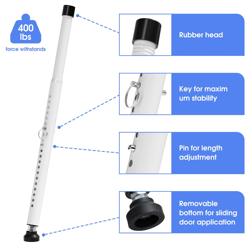 Sliding Door Security Bar,16 to 51 Inch Inside Sliding Patio Door Window Security Bar Stopper, Adjustable Window Locks Security Bars for Home Apartment Security, Sliding Glass Door Lock Hardware 1PC White