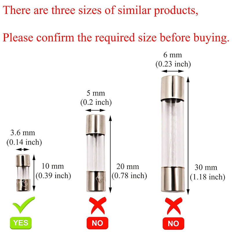 SIXQJZML 10 Pack F2.5AL Fast-Blow Mini Fuse 2.5A 2.5amp 125V Glass Fuses 0.14 x 0.39 inch / 3.6 x 10 mm (125Volt) (F2.5A)
