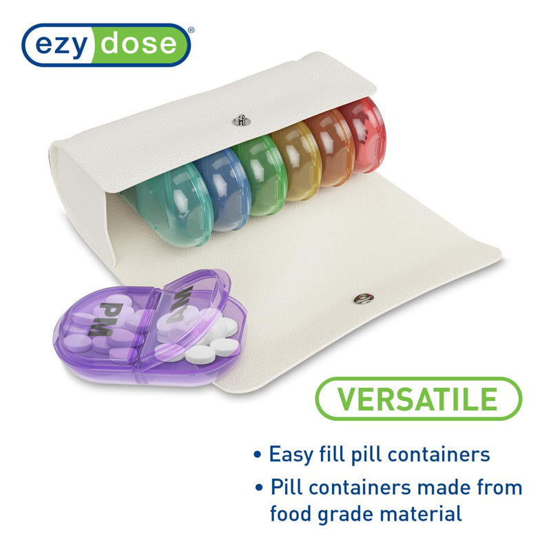 EZY DOSE Weekly (7-Day) AM/PM Pill Case, Medicine Planner, Vitamin Organizer, Pop-Out Compartments, 2 Times a Day, Rainbow Lids, Includes Cream Case, BPA Free Rainbow With Cream Case