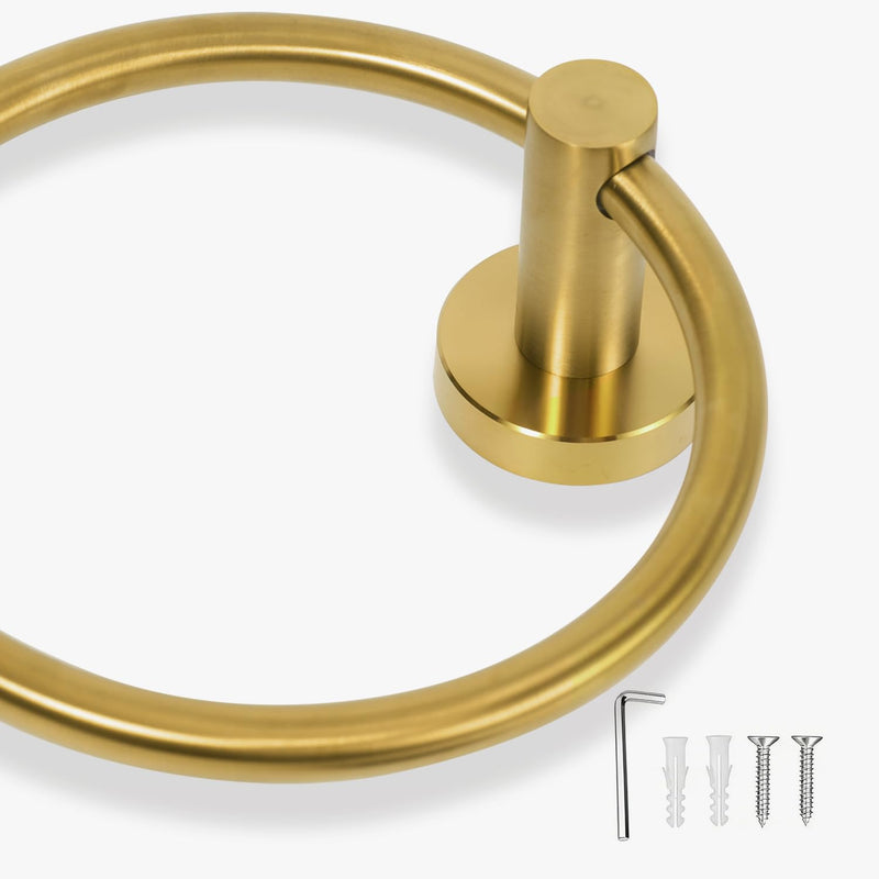 2 Pack #304 Stainless Steel Towel Ring,Round Design,Brushed Gold Color Brushed Gold 6.9 Inches 2