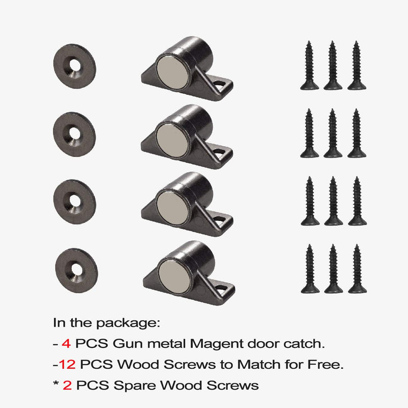 4 Pack Magnetic Cabinet Door Catch with Neodymium Magnet Cabinet Latch Magnetic Closure Hardware for Kitchen Cupboard and Closet Door Closing, Black Tone Gun Metal 4
