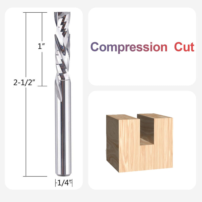 SpeTool 5PCS Compression Router Bits 1/4 inch Shank 1/4" Cutting Diameter ,Carbide UP Down CNC Router Bits Set Wood Router End Mills Carving Slotting Edge Cutting 5