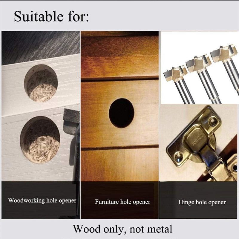 HUHAO 5 Pcs Forstner Drill Bit 35mm, Double-Flute Carbide Tipped Forstner Bit for Hard Wood, Soft Wood, Veneered Plywood, Plastic, Drilling Hole Saw Woodworking Hinge Cutter Tool