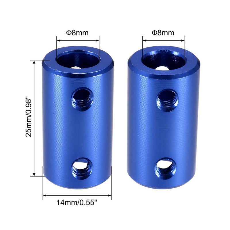 uxcell 8mm to 8mm Bore Rigid Coupling Set Screw L25XD14 Aluminum Alloy,Shaft Coupler Connector,Motor Accessories,Blue w Wrench