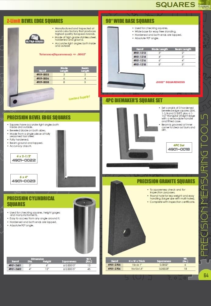 HHIP 4901-1214 90 Degree Base Square, 4" Blade Length, 3" Beam Length