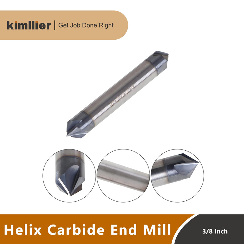 kimllier 3/8 Inch 4 Flute 90 Degree Double End Helix Carbide End Mill Tialn Coated