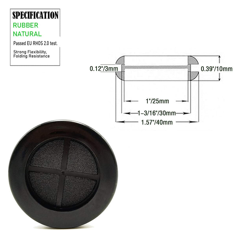 1-1/4 in Rubber Grommets for Wiring,1 in ID, Double-Sided Rubber Plugs for Holes Firewall Grommet Automotive, Wire Cable Protection for Metal Electric Box, 15 Pcs 25.4x30 mm, Black 1-1/4" DH,1" ID