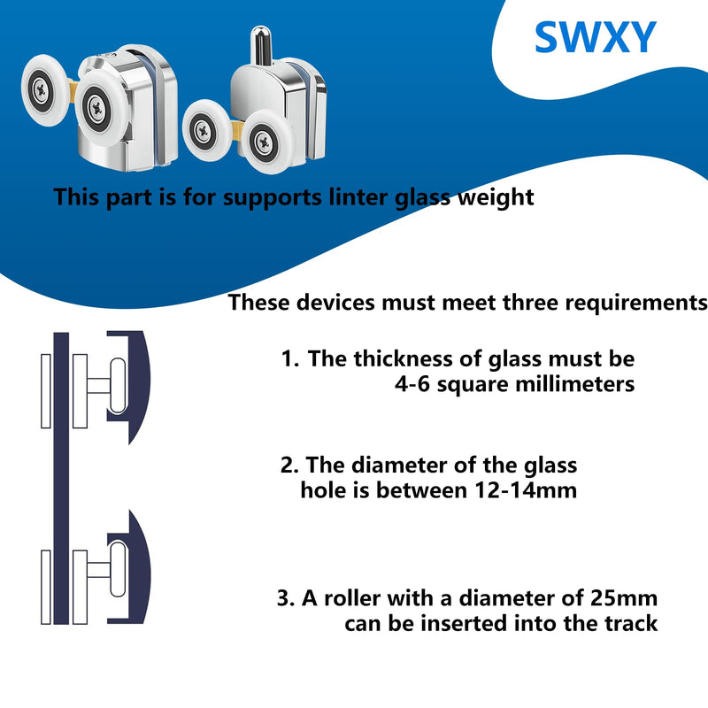 4Pcs Shower Door Roller 25mm Aluminum Alloy Shower Door Rollers Replacement with Anti Collision Block and Screws for 4-6mm Glass Door 4PCS