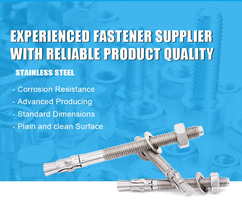 1/4" X 2-1/4" Concrete Anchor, 304 Stainless Wedge Anchor with Excellent Anti-Rust Performance, 304(18-8) Stainless Steel Concrete Anchors and Screws Kit (10pcs) 1/4" X 2-1/4"