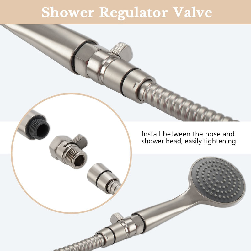 Water Flow Restrictor, APLusee Brass Shower Head Pressure Reducer, Shower Head Shut-Off Control Valve with Short Switch, Brushed Nickel