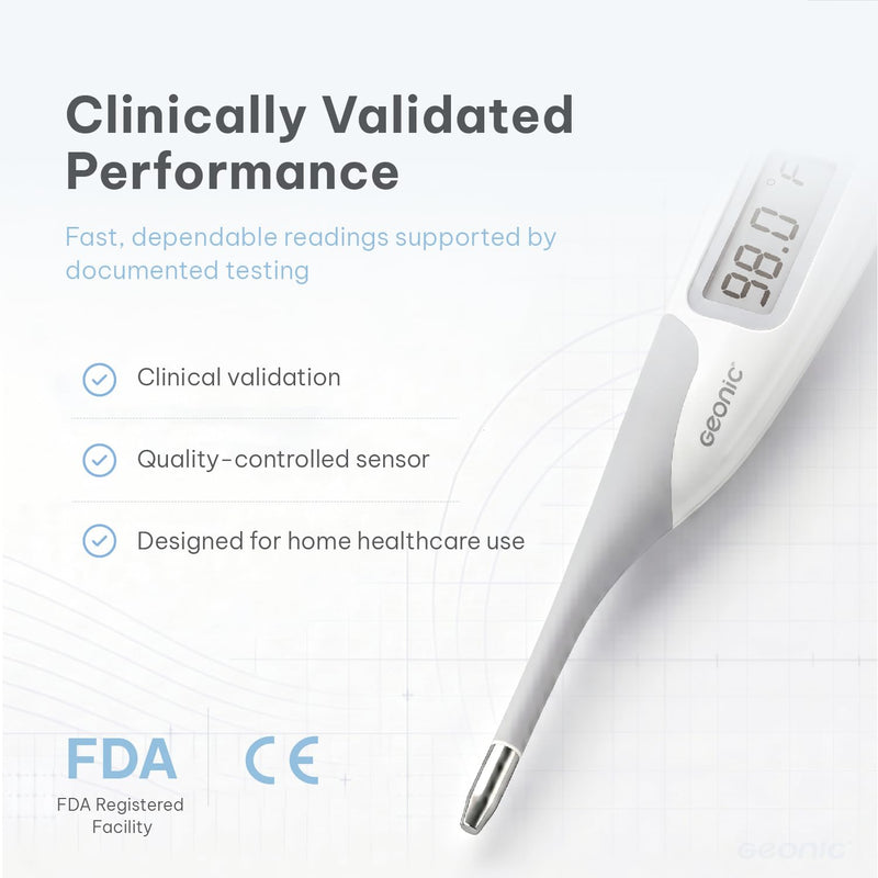 Flexible Tip Digital Thermometer for Adults & Kids, Fast 10-Second Reading, Waterproof, 3-in-1 Oral Rectal Underarm Use, Fever Alarm, White