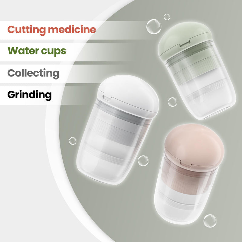 Multifunctional Pill Box, 4-in-1 Pill Organizer with Pill Cutter, Crusher & Water Cup, Compact Pill Case for On-The-Go Use (White) White