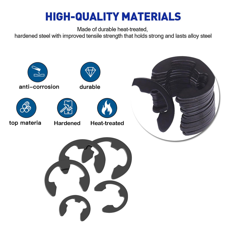 500Pcs E-Clip Circlip Assortment Set, External Retaining Clips Assortment Set, Alloy Steel Circlip Kit, Anti Walk Washers, Includes 17 Sizes of M1.5-M22 E-Clip 500PCS