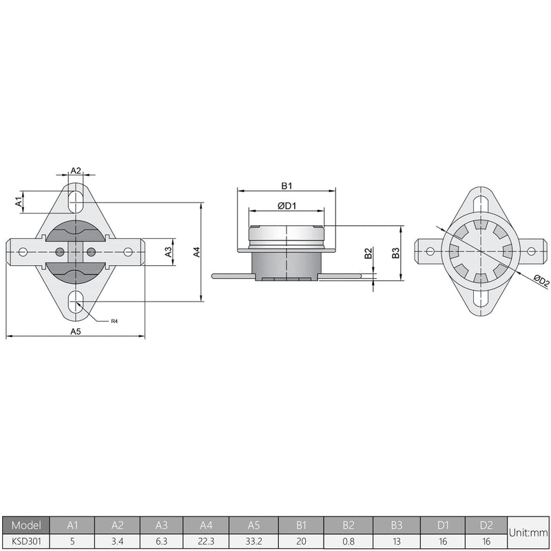 Fielect KSD301 Thermostat Temperature Control Switch,Adjust Snap Disc Temperature Switch 140°C Normally Closed 2 Pcs 140c