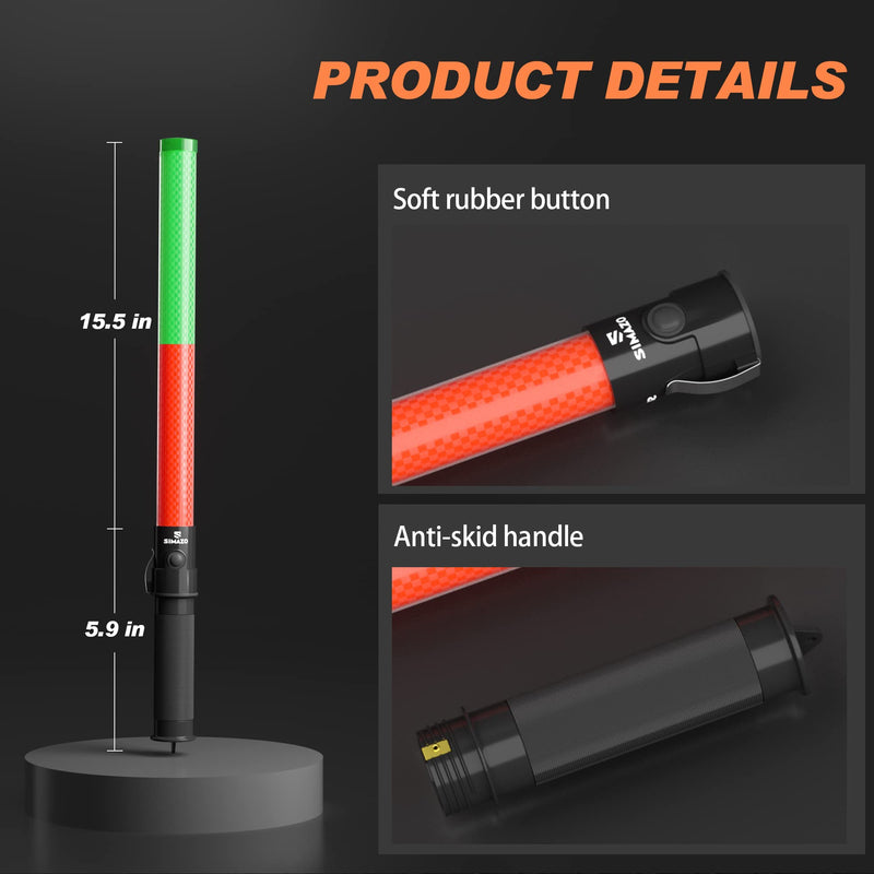4 Pieces 21 Inch Signal Traffic Wand with 3 Flashing Modes & 6 Led Lights, Traffic Safety Baton with Wrist Strap for Air Marshalling, Car Directing, Parking Guides (Red&Green) Red & Green 4 Pack