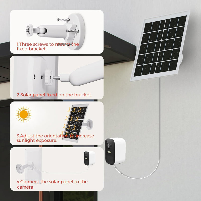 8W Solar Panel Charger for Outdoor Security Cameras, with Micro USB/USB-C and DC (35 x 135) Port, Fits Ring/Eufy/Wyze/Bird Feeder Camera, 13ft Cable, Fast Charging (1 Pack) 1 Pack