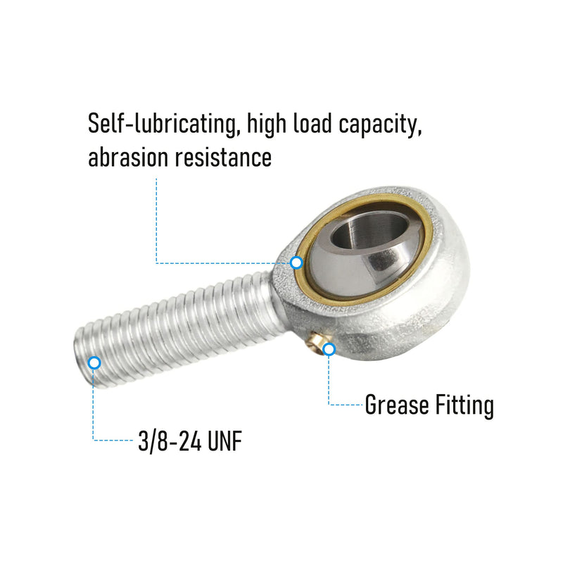 POSB6 Spherical Rod End Bearings 3/8" Bore Pre-Lubricated Joint Bearings Set, Self-Lubricating Rod End 3/8-24 Male Thread Connector Bearing with Jam Nut, 2 PCS POSB6 POS