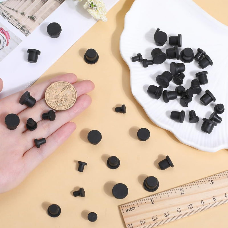 GORGECRAFT 50PCS 5 Sizes Silicone Hole Plug Black Round Rubber Waterproof Button Hole End Covers Soft Flexible Stopper Fit for 4-9.5mm Inner Diameter Hole Bottles Pipes Flower Pots