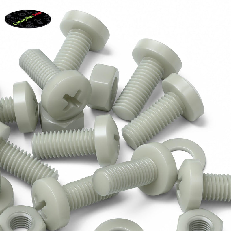 50x Glass Filled Reinforced Super Nylon Pan Head Crosshead Machine Screws, M8 x 20 mm, Plastic Nuts, Bolts & Washers (5/16 x 25/32 in)