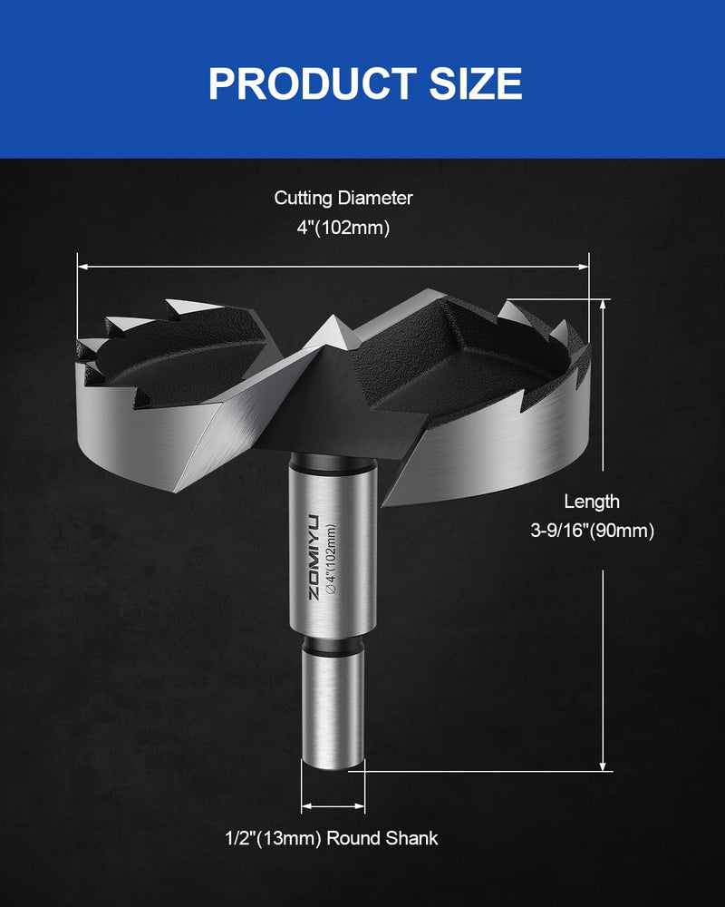 4" Forstner Drill Bit for Woodworking, Forstner Bit with Precision Multi-Tooth Design for Wood, Plywood, Plastic, Flat Bottom and Pocket Holes, Round Shank 4"(102mm) 1