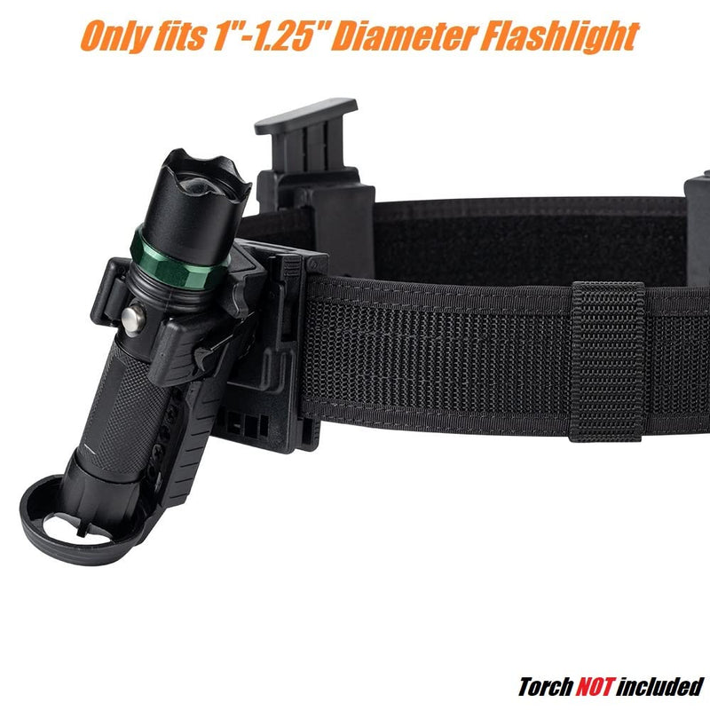 Quick Release Flashlight Holder w/MOLLE Vest Clip Tactical Torch Holster Carrier Rotatable Light Carry Case Stand fit 1"-1.25" Diameter Flashlight for Police Leo Security Military Patrol MOLLE Vest Clip