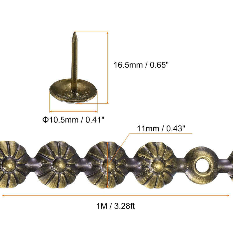 uxcell 5Pcs Upholstery Tacks Strips, 1Meter Flower Decorative Nail Trims for Sofa Headboard Chair Furniture with Upholstery Nails (11mm Bronze)