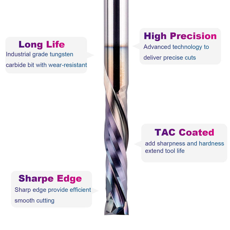 SpeTool UP&Down Compression Bit 1/4" Shank,1-1/4Inch Cutting Length 3 Inch OVL,Carbide Spiral Router Bits CNC End Mill with TAC Extra Long Life Coating for Wood Carving 1/4" Dia - 1-1/4" CL -1/4" Shank COMPRESSION CUT