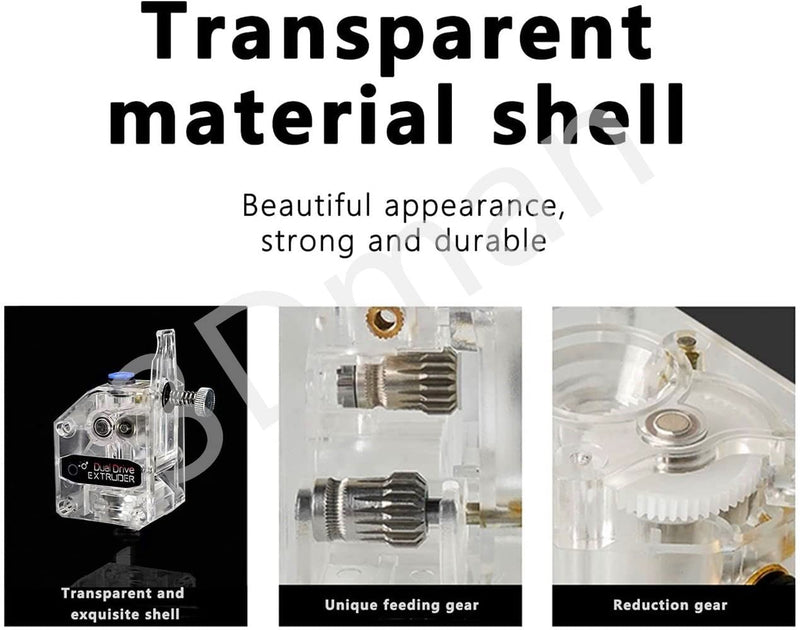 Bowden Dual Drive Extruder Universal Geared Extruder for Ender 3 V2/Pro, Ender 3 Series, CR10 Series, Mega S, Tevo Tornado, Wanhao D9, Anet A8 E10, Prusa I3 and DIY 3D Printer, Transparent