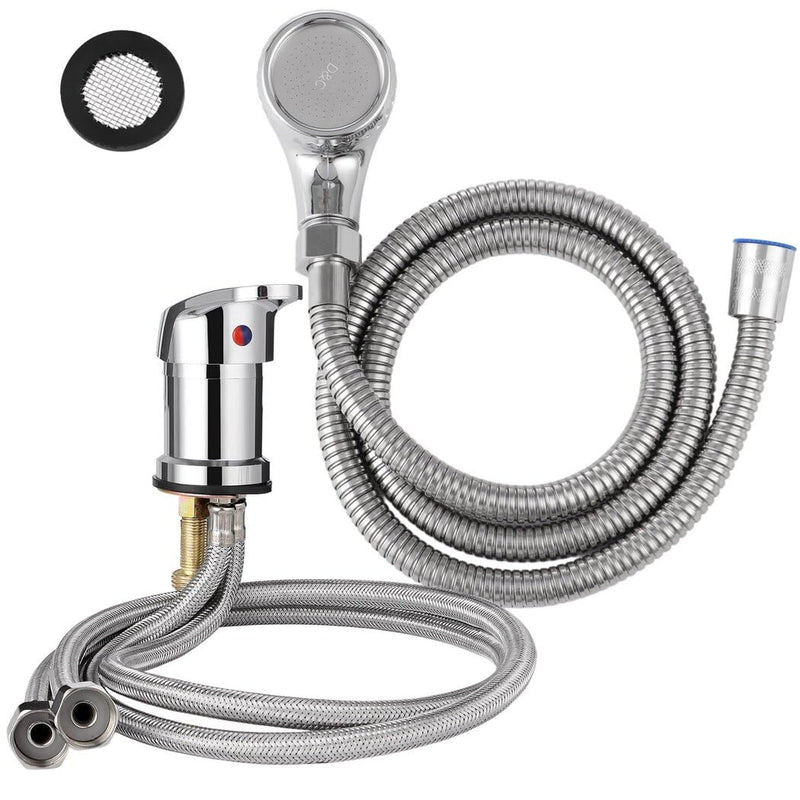 Homaisson Beauty Salon Shampoo Sink Bowl Faucet and Sprayer Kit, Leak-Proof Shampoo Bed Faucet with Metal Hose, Hot and Cold Mixer Tap Sprayer Set for Hair Beauty Salon Silver