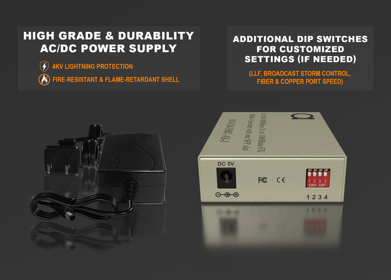 Multimode ST Gigabit Fiber Media Converter - Built-in ST Fiber Module 550 m (0.34 Miles) 850 nm - to UTP Cat5e 10/100/1000 RJ-45 – Auto Sensing Gigabit or Fast Ethernet - Jumbo Frame - LLF Support