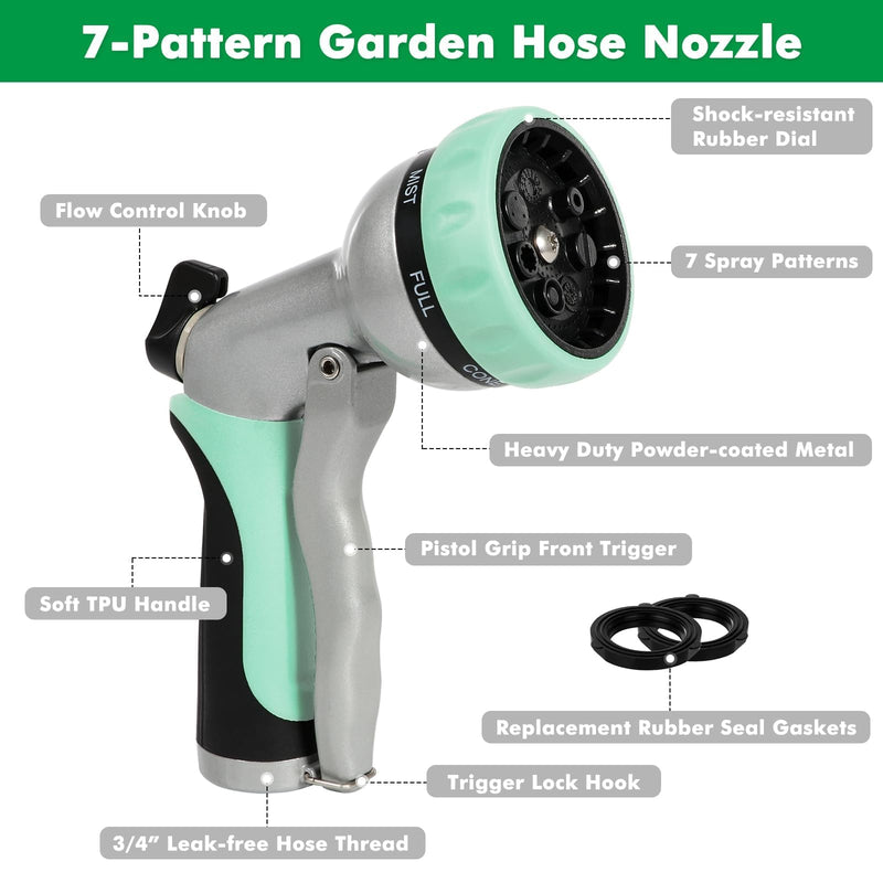 RESTMO Garden Hose Nozzle, Heavy Duty Metal Water Hose Nozzle with 7 Adjustable Spray Patterns, High Pressure Hand Sprayer with Flow Control, Best for Watering Plant & Lawn, Washing Car & Pet, Cyan