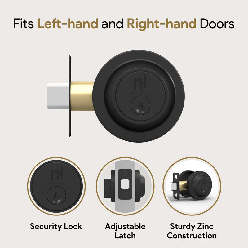 Mega Handles - Ronn Entrance Deadbolt I Deadbolt for Entry Lever Door Handle - Heavy Duty Round Lock for Left or Right-Handed Doors - Interior/Exterior - Matte Black 1