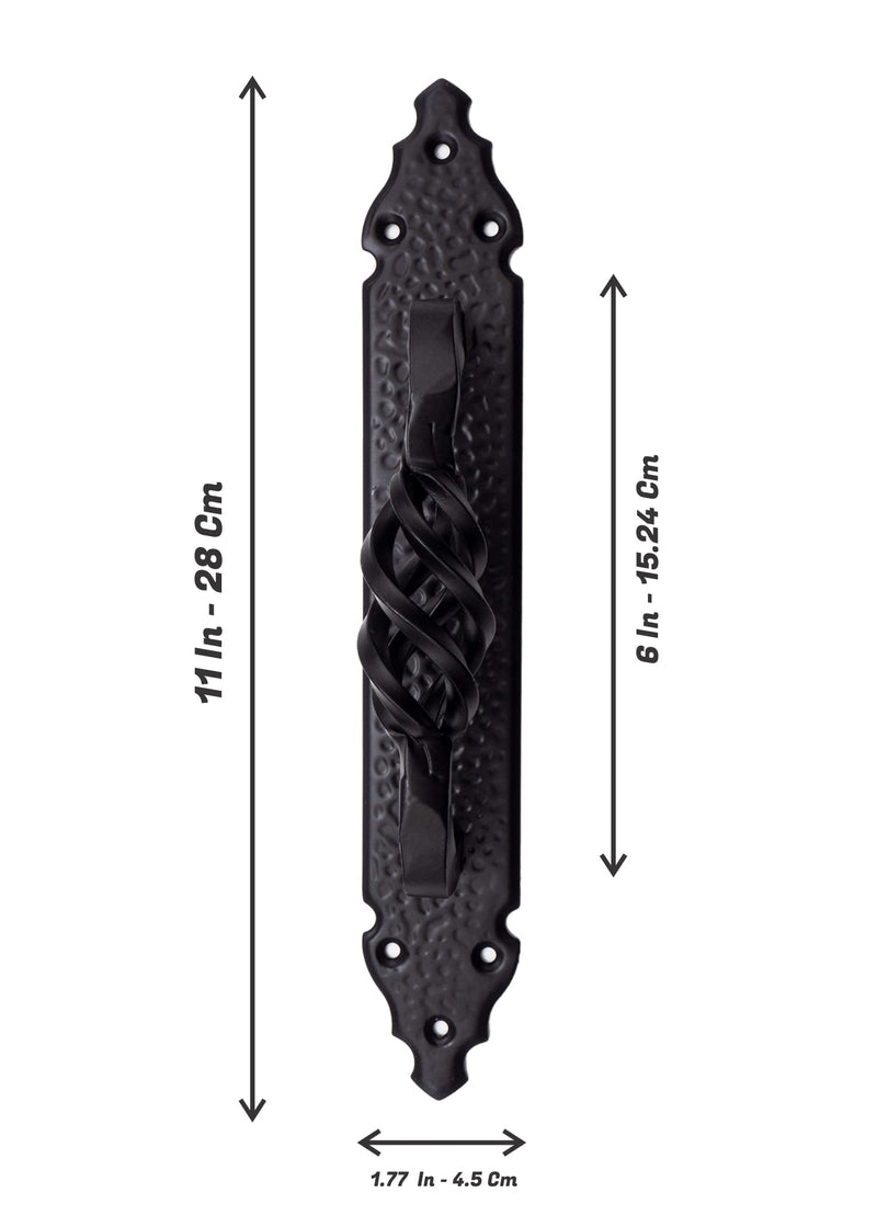 Fiesta Brands 11 Inch Door Pull Black Gate Handle Antique Rustic Hardware Twisted Birdcage Barn Door Handle, Heavy Duty Black Long Plate for Closet,Gate,Shed Door,Window,Fence,Garage