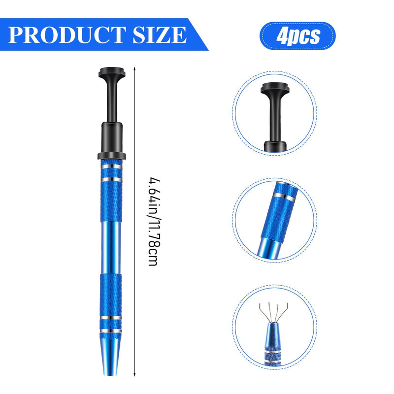 4Pcs 4 Prongs Jeweler's Pick Up Tool, Stainless Steel Piercing Ball Grabber Tool,4-Claw Pick up Tool for Small Parts Grabber Pick Up Tool for IC Chip Electronic Components Nails Clamping