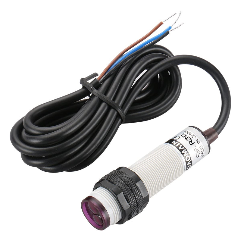 Baomain Photoelectric Sensor E3F-R2N2 Retroreflective Optical Sensor Switch DC 10-30V NPN NC Sensing Distance 2m with Reflector Panel