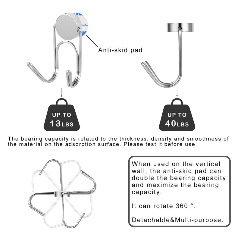 Magnetic Hooks Heavy Duty 304 Stainless Steel Hooks,Magnets Hanging Hooks for Refrigerator Grill Toolbox Cabins Outdoor,Cruise Essentials Camper Accessories,4pack(Silver,1.1in-2 40Lbs) Silver 1.1in-2 40Lbs 4p