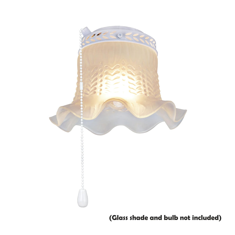 Aspen Creative 22001-21, Painted White One Ceiling Fan Fitter Light Kit with Pull Chain with 4 1/2" Diameter