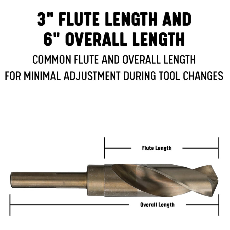 Drill America 15.00mm Cobalt Reduced Shank Drill Bit with 1/2" Shank, D/ACO Series